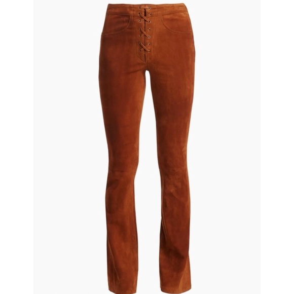FRAME Denim lace up Lamb Leather Straight Leg Pants NWT - Picture 1 of 10